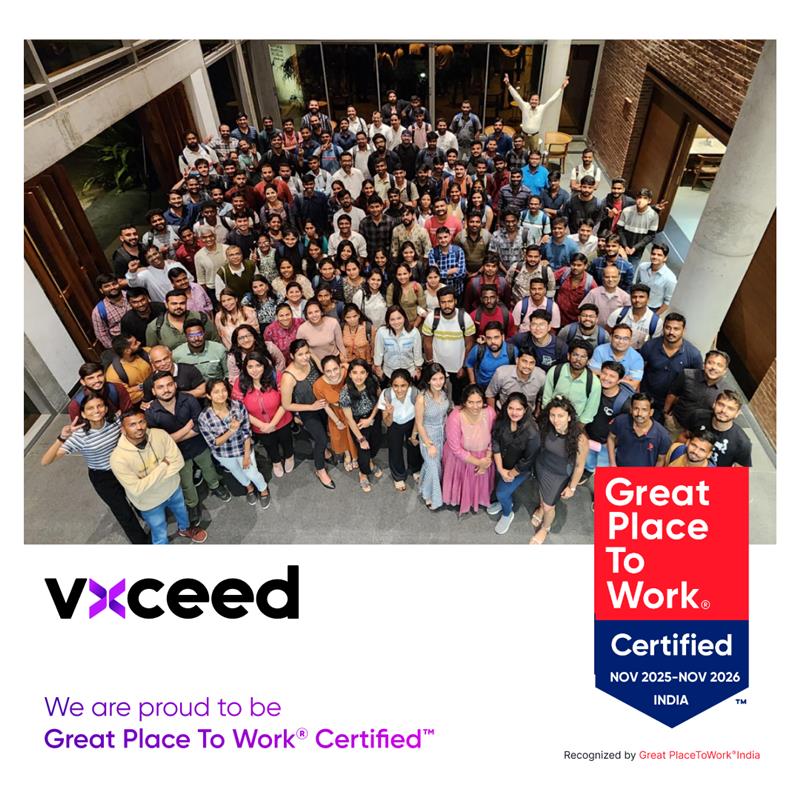 Vxceed team celebrating a people-first culture recognized by Great Place to Work.