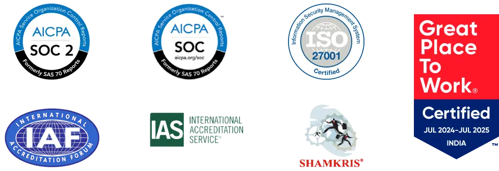 Vxceed’s security and compliance certifications, reinforcing enterprise-grade data protection and reliability.